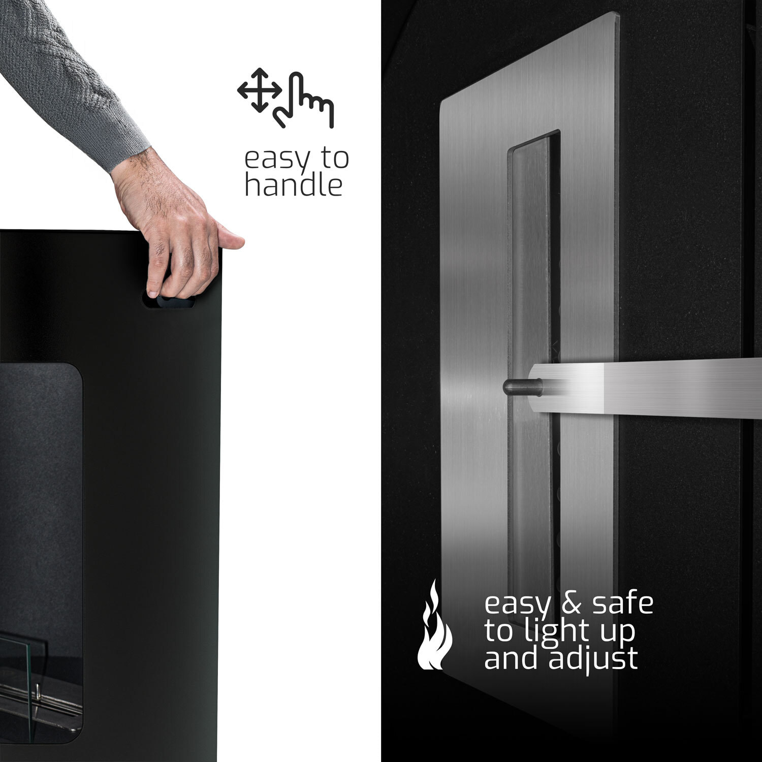 Ottaviano - Camino a bioetanolo da terra freestanding con doppio ripiano in legno melaminico, Ø 40xH67,5 cm colore nero