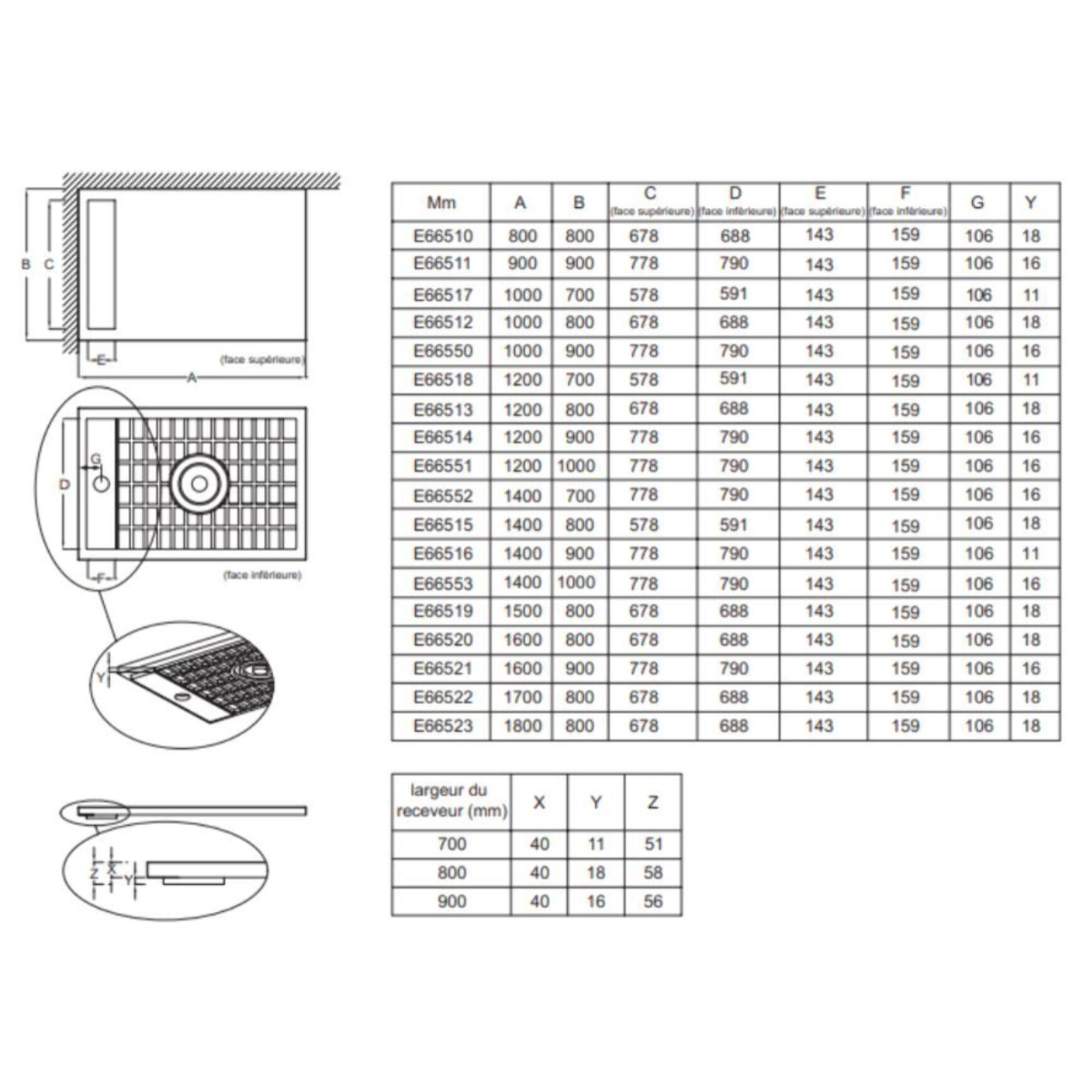 Receveur de douche antidérapant 170 x 80 Flight Neus acrylique rectangle blanc + bonde + capot