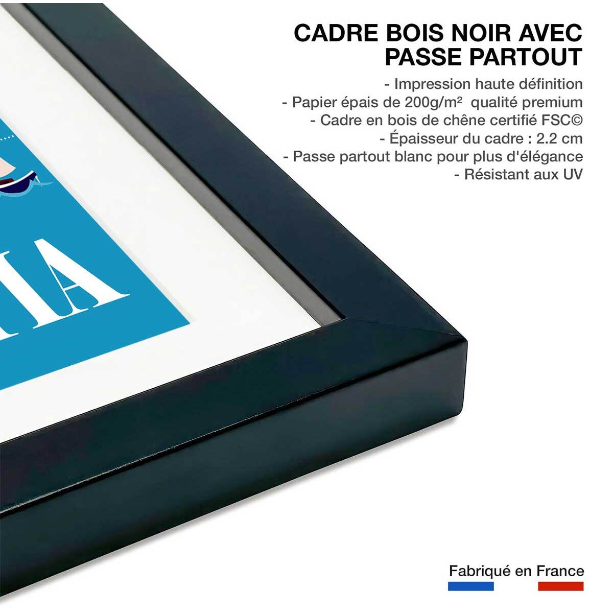 Poster de les iles de croatie Affiche + cadre en bois - Noir
