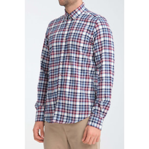 camicia uomo 1 bottone button down slim Flanella Quadro Medio Blu/Bordeaux