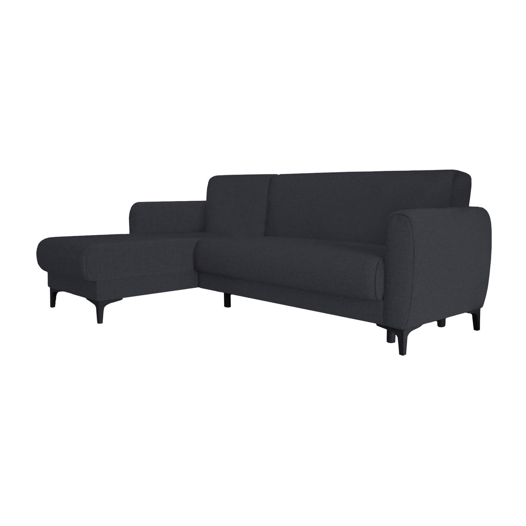 Divano letto Angel, Divano letto ad angolo con penisola reversibile, Sofà contenitore moderno con chaiselongue e 3 cuscini, Cm 230x153h85, Blu