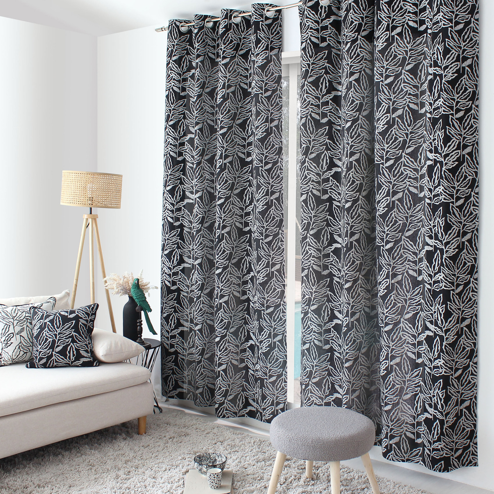 Rideau à oeillets en coton recyclé Chambray - Noir