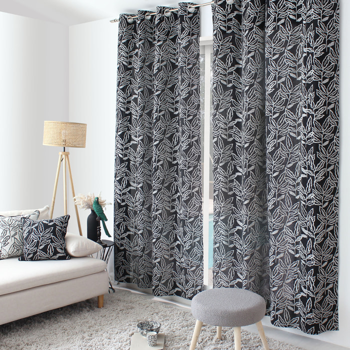 Rideau à oeillets en coton recyclé Chambray - Noir