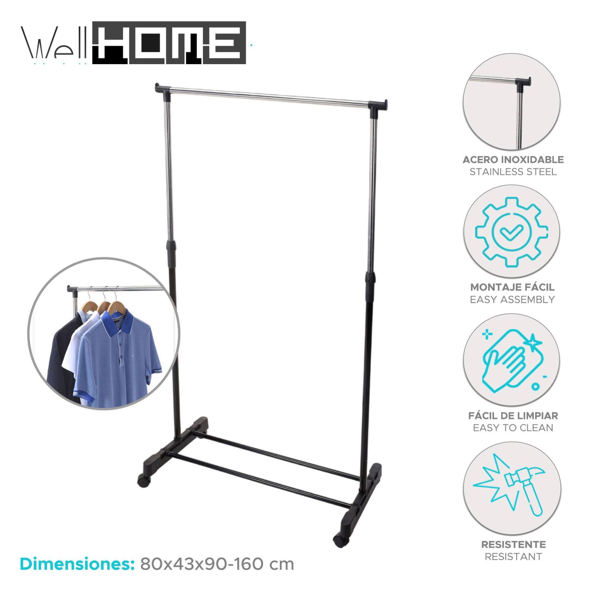 Well home estanteria perchero con ruedas acero inoxidable h.90-160cm