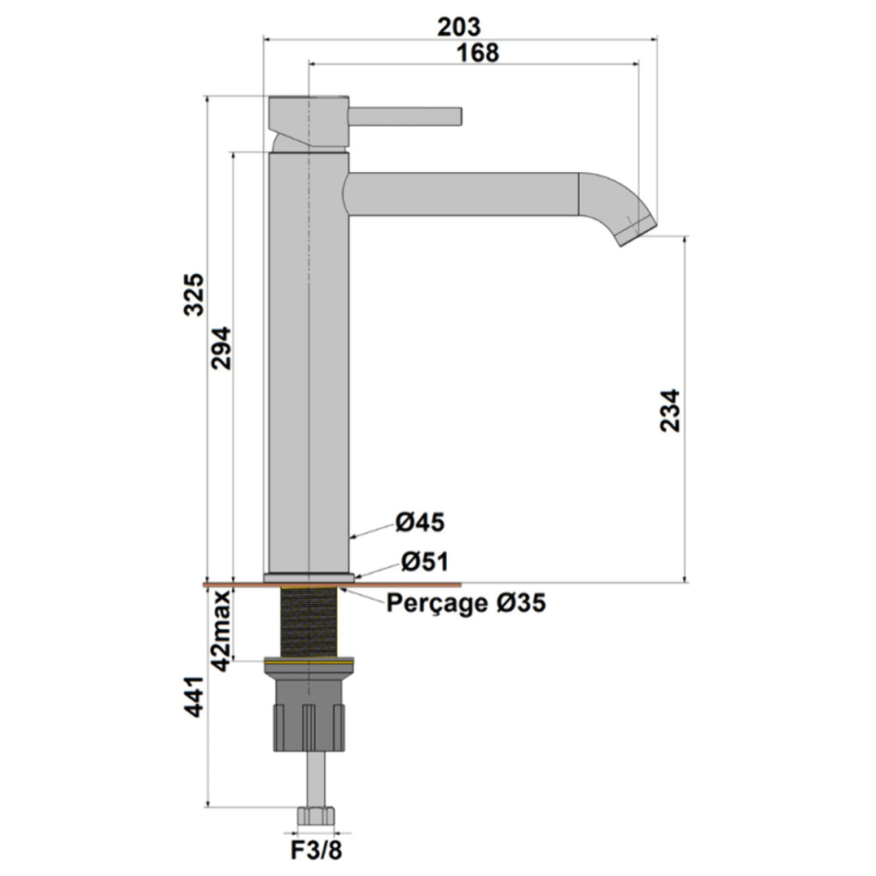Mitigeur lavabo bec haut PAINI Ortence laiton brossé