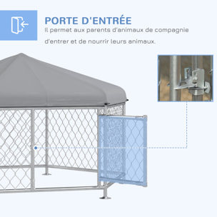 Chenil pour chien entièrement couvert - enclos chien - dim. 210L x 185l x 120H cm - porte verrouillable - acier galvanisé gris