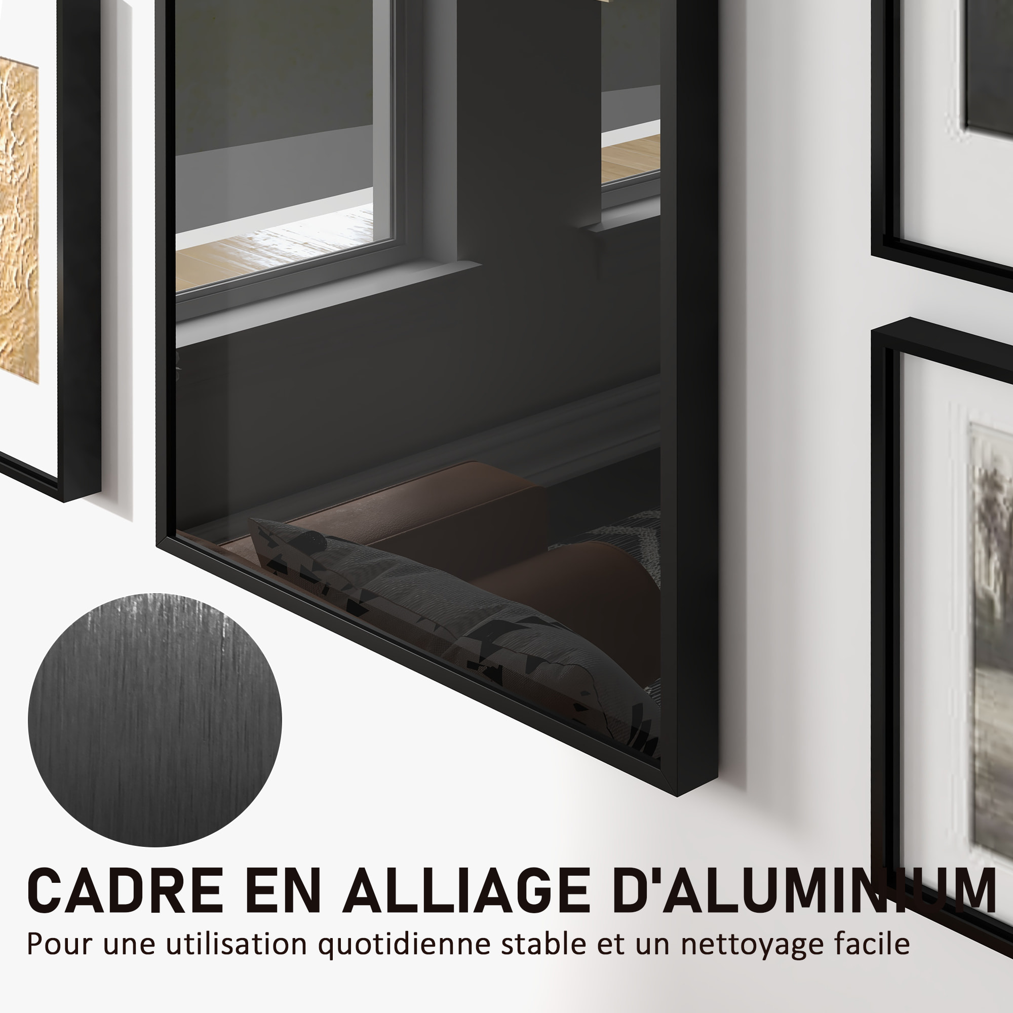 Frame box T-frame cadre aluminium pour maillot porte acrylique doublure interne feutre 60 x 80 cm noir