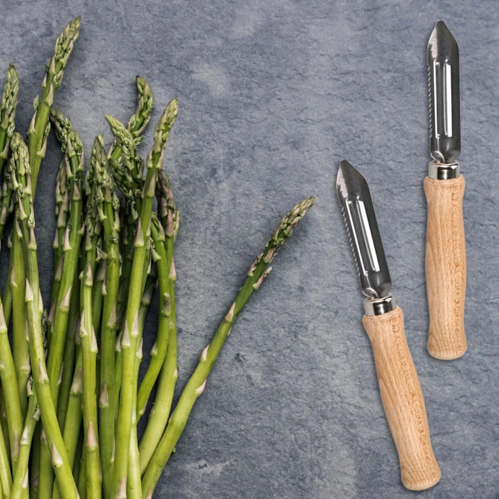 Lot de 2 éplucheurs à asperges manche en bois 15 cm Fackelmann