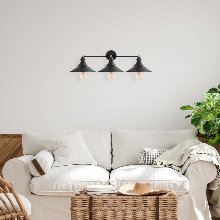 Aplique de pared, metal , negro, 75x27x20, casquillo 3 x E27 Max 40 W