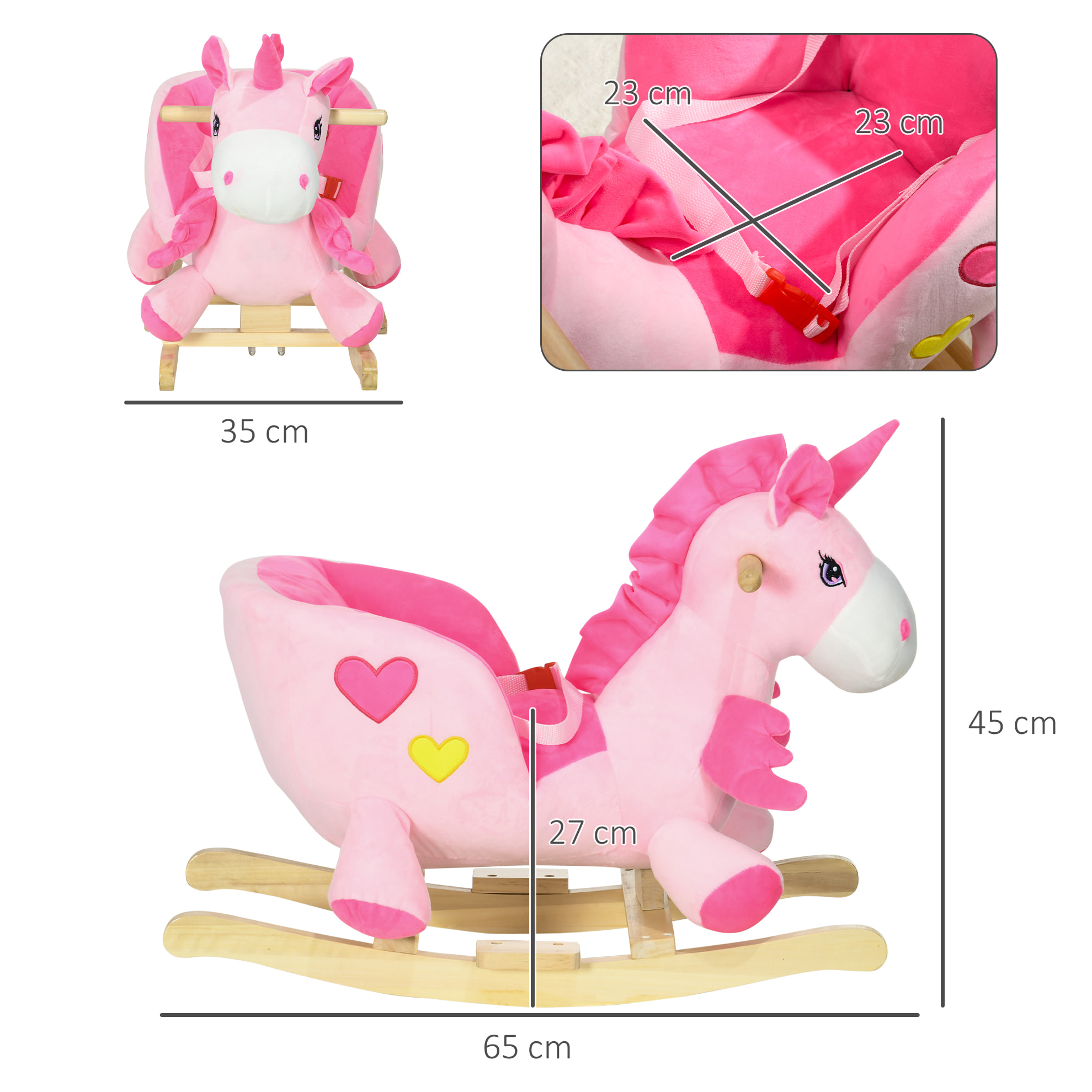 Caballito Balancín para Bebés 18-36 Meses Caballo Balancín en Forma de Unicornio con Música Cinturón de Seguridad Manillar y Reposapiés Carga 30 kg 65x35x45 cm Rosa