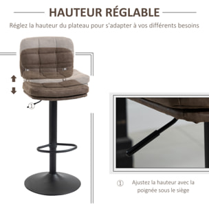 Lot de 2 tabourets de bar – Style vintage – Capitonnés, réglables et pivotants