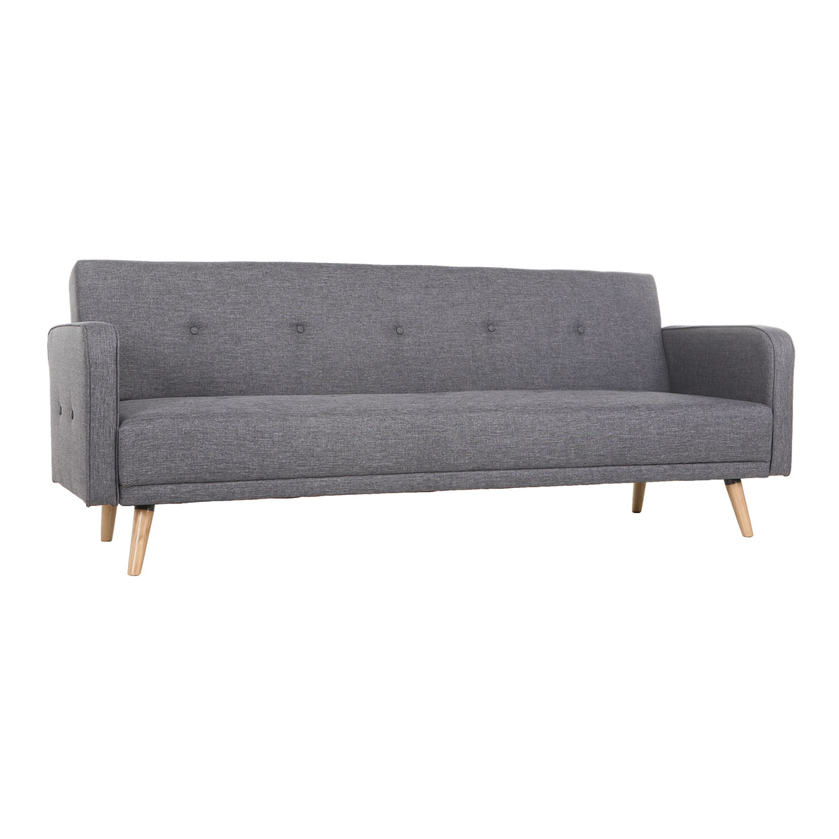 Canapé convertible scandinave 3 places en tissu gris foncé et bois clair ULLA