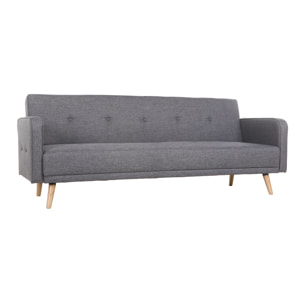 Canapé convertible scandinave 3 places en tissu gris foncé et bois clair ULLA