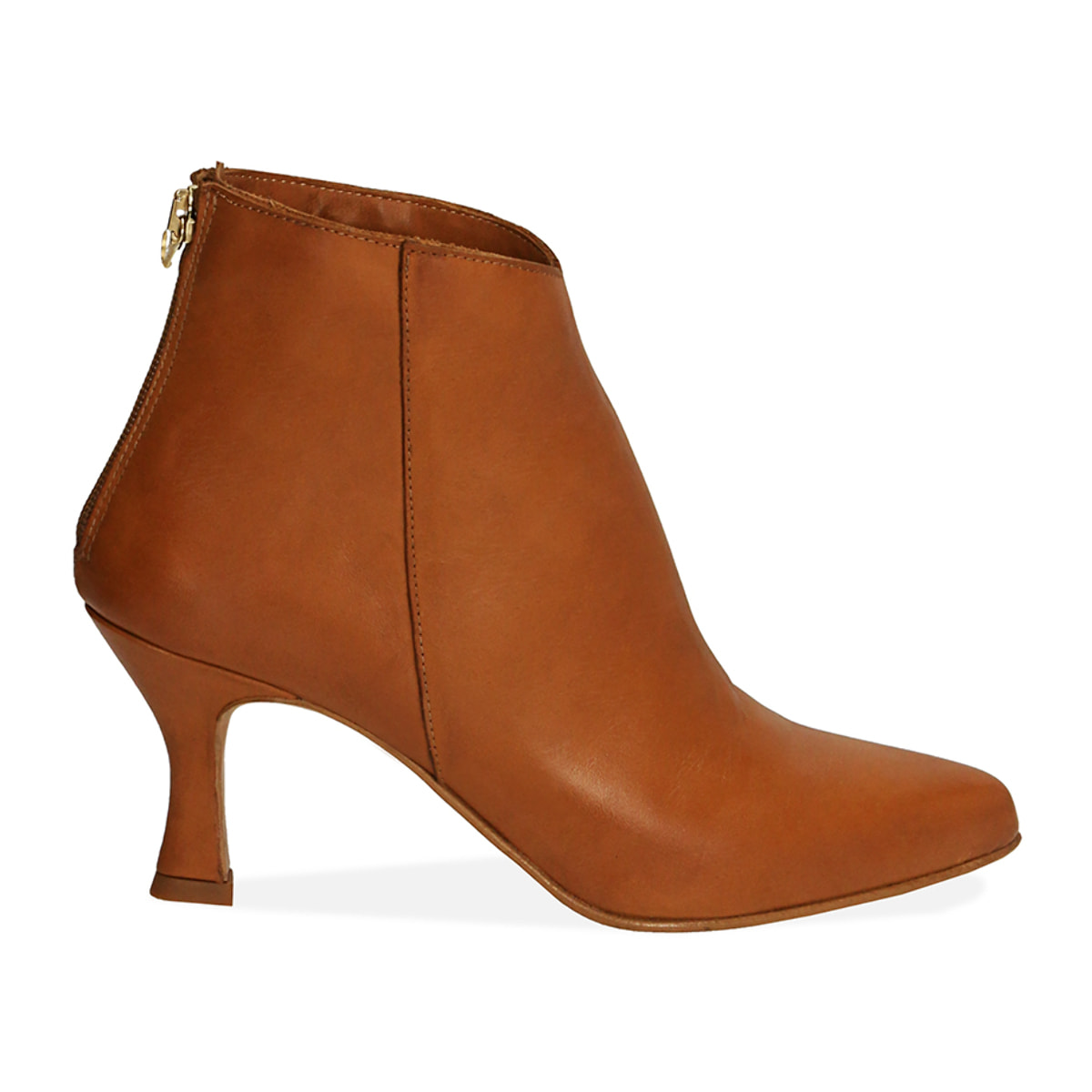 Ankle boots cognac in pelle, tacco 8 cm