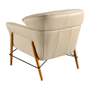 Sillón Angel Cerdá con reposabrazos con asiento y respaldo tapizados en piel de origen vacuno en arena patas de madera en miel 86x85x81cm