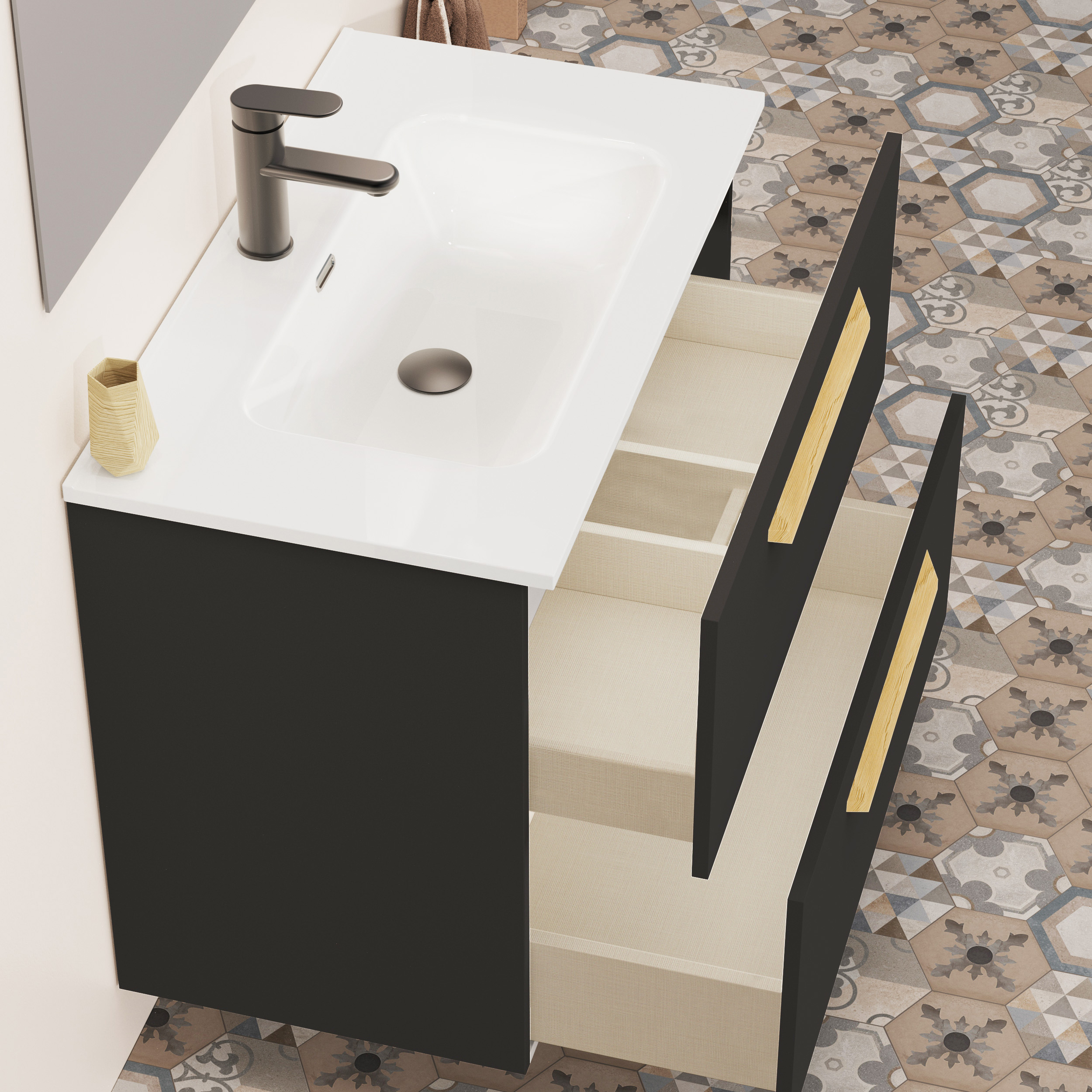 Conjunto de baño Melody, Alday, 80 cm, Negro mate