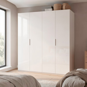 Armadio A 4 Ante Battenti Con 2 Barre Appendiabiti E Ripiano Interno Guardaroba Moderno Per Camera Da Letto Cabina Armadio 180 x 200 x 52 Cm Bianco