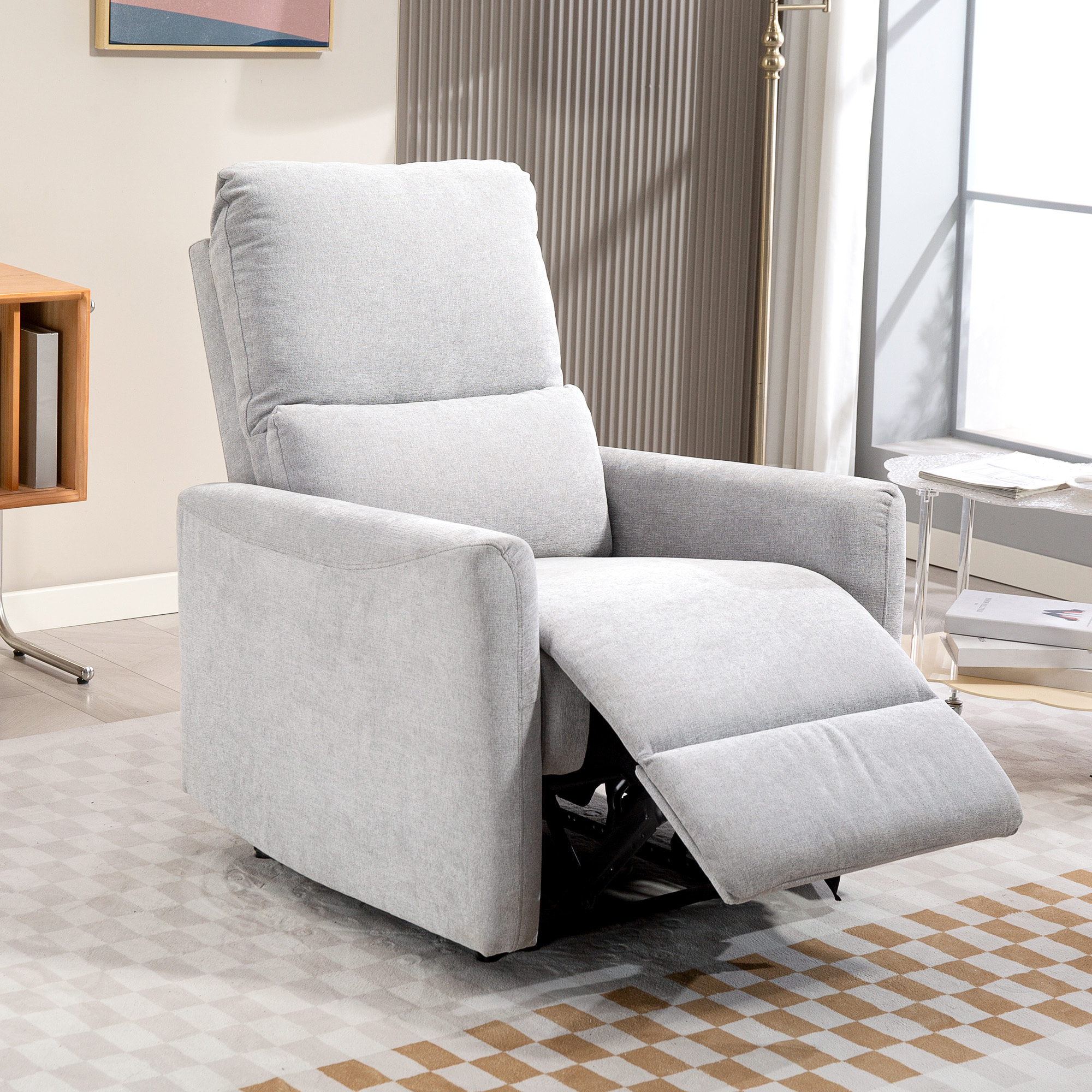 Fauteuil de relaxation inclinable repose-pieds intégré tissu toucher lin gris clair