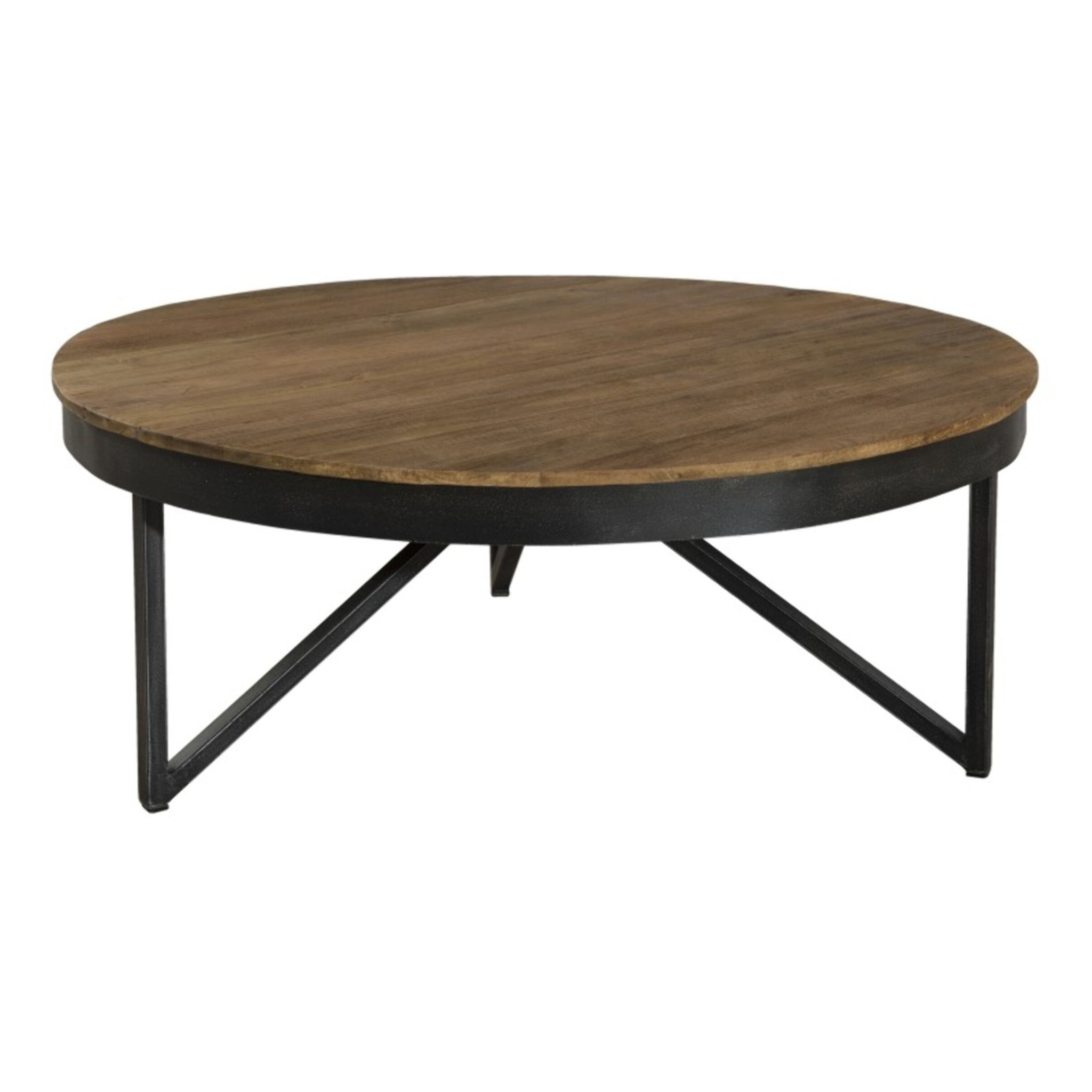 SIXTINE - Table basse ronde 90x90cm plateau teck recyclé pied métal noir