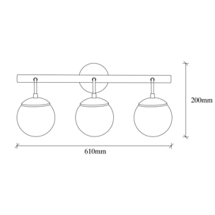 Aplique de pared, metal , negro, 61x28x20, casquillo 3 x E 27 Max 40 W