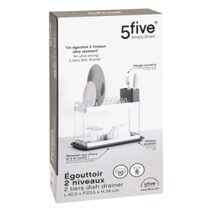 Égouttoir 2 niveaux gris 42,5x23,5cm