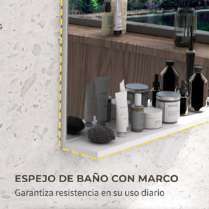 Espejo de Baño con Estante Abierto, Espejo de Pared, Estilo Moderno, para Entrada, Pasillo, 60x12x40 cm, Blanco