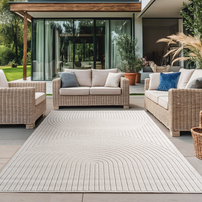 ALVORA - Tapis intérieur/extérieur crème à motif géométrique