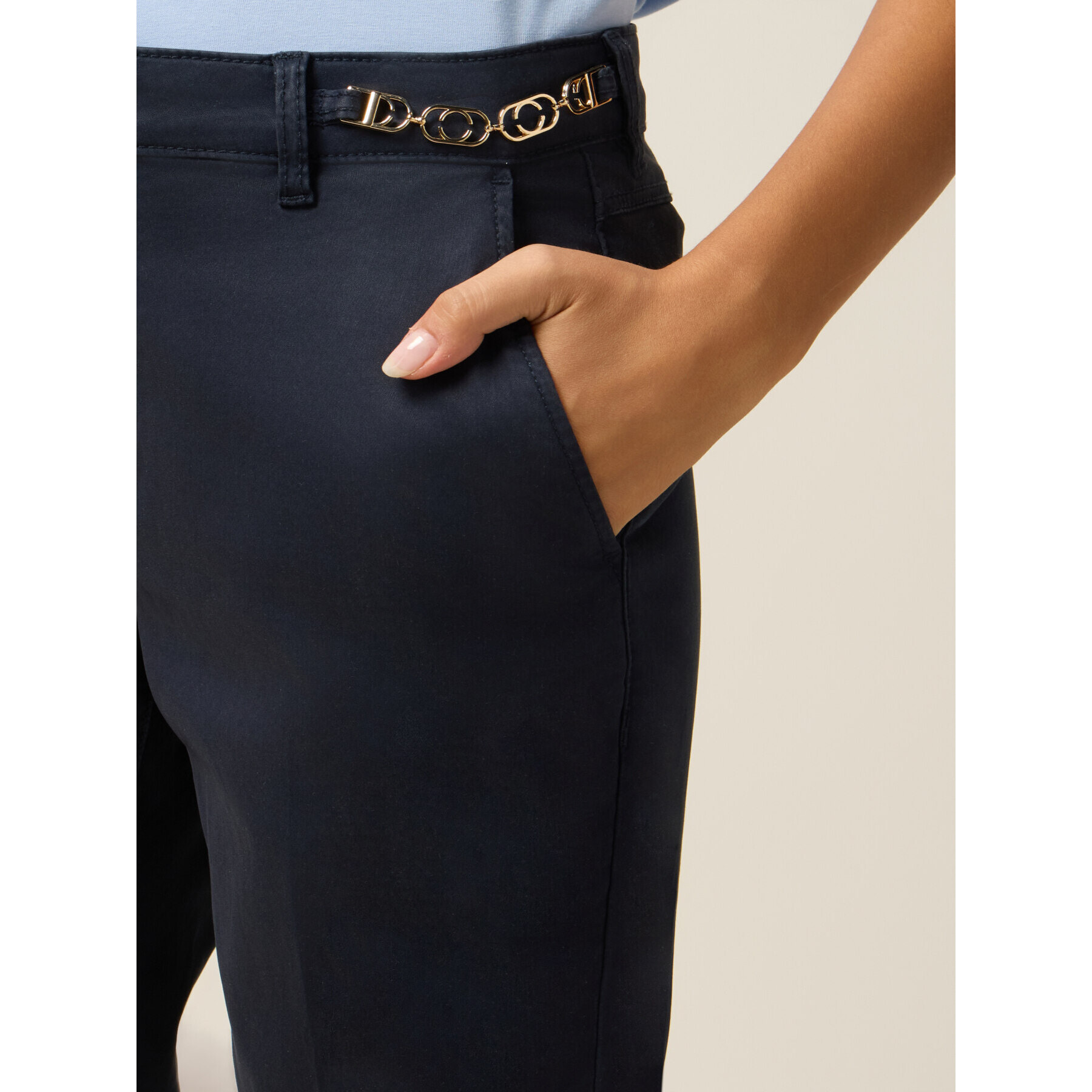 Oltre - Pantalones chinos de algodón y lyocell - Azul