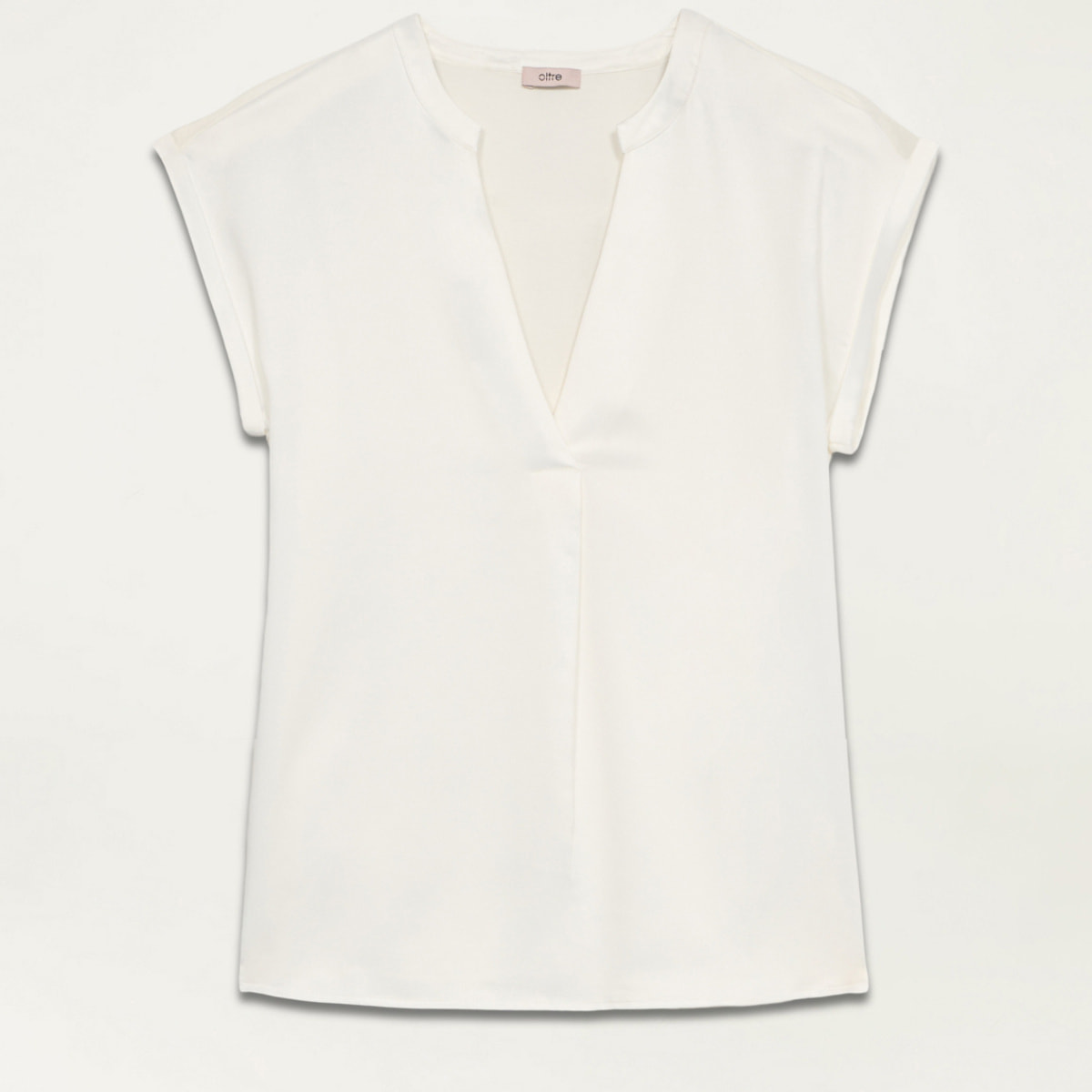 Oltre - Camiseta bimateria con escote de pico - Blanco