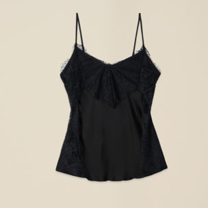Oltre - Top in raso con pizzo - Nero