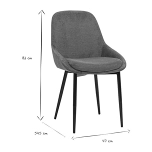 Chaises design en tissu chenille vert kaki et métal noir (lot de 2) HOLO