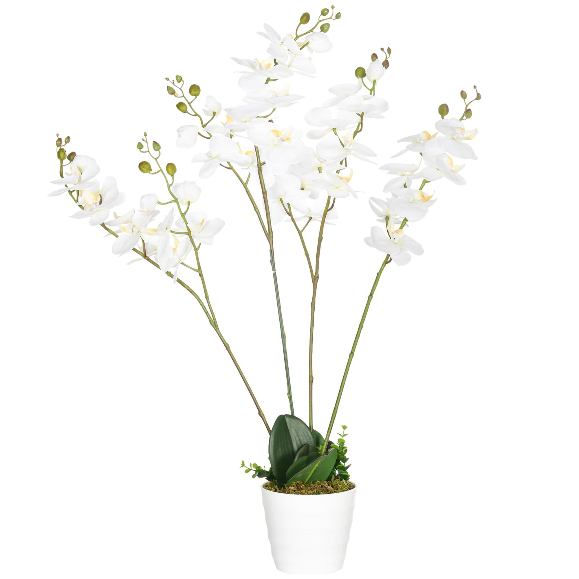 Planta Artificial de Orquídeas con Maceta Orquídea de Flores Falsa Phalaenopsis Artificiales para Decoración del Hogar Centro de Mesa Boda Ø16,5x75 cm Blanco