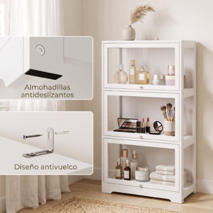 Vitrina Expositora para Colecciones de 3 Niveles, Vitrina con Puertas Abatibles de Acrílico, Anti-vuelco, Armario Auxiliar para Perfumes, Figuras de Decoración, 59x30x106 cm, Blanco