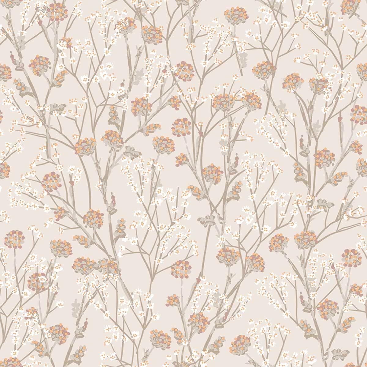 Papier peint fleurs sauvages beige lin délicat