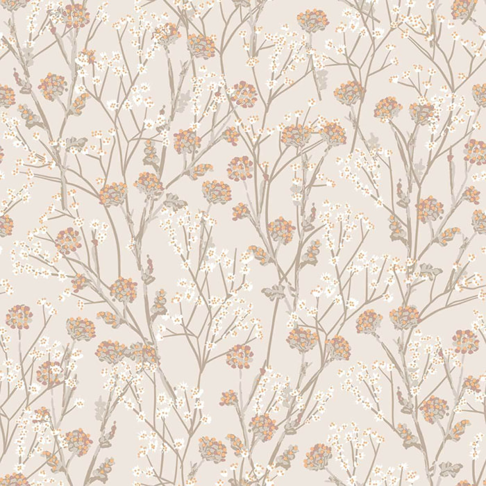 Papier peint fleurs sauvages beige lin délicat