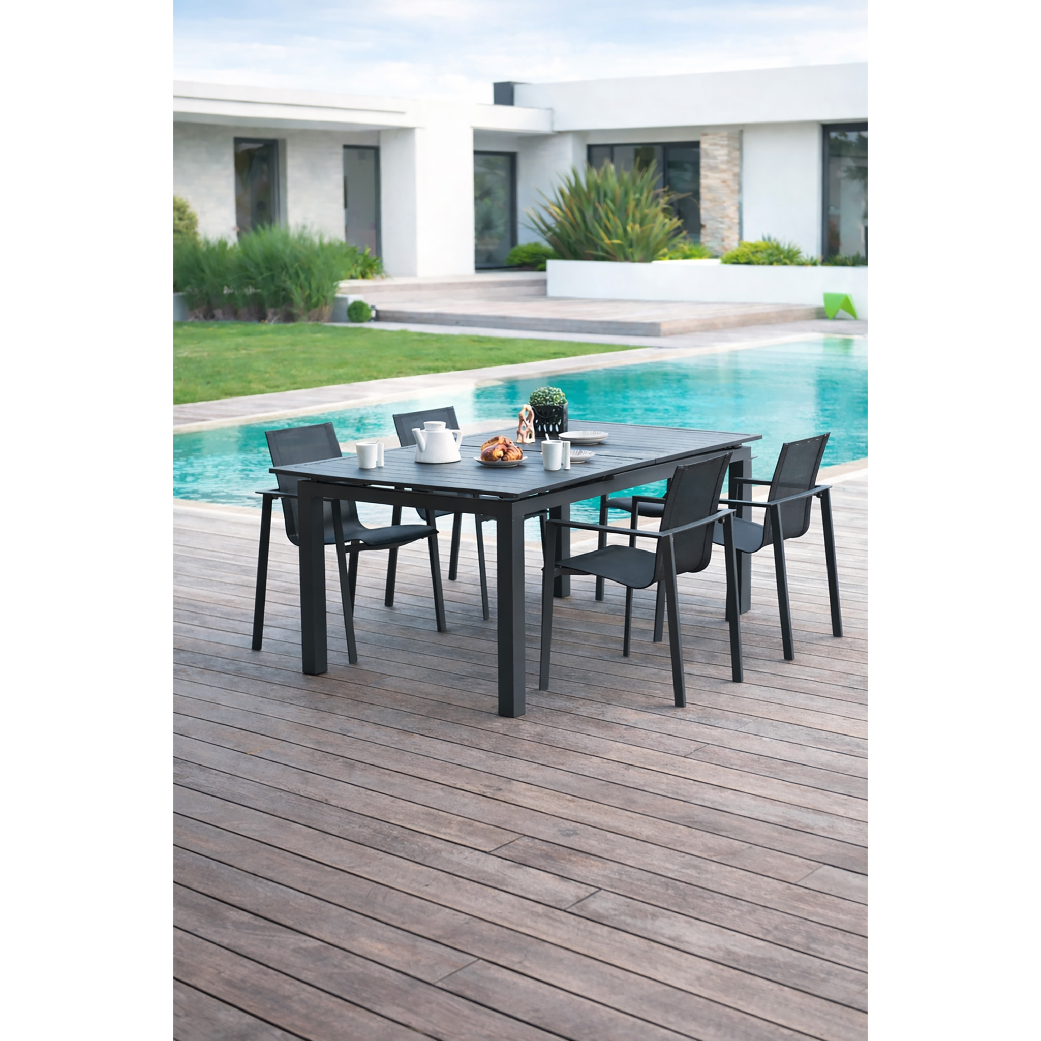ALU-MIAMI - Ensemble repas de jardin 4 places en aluminium