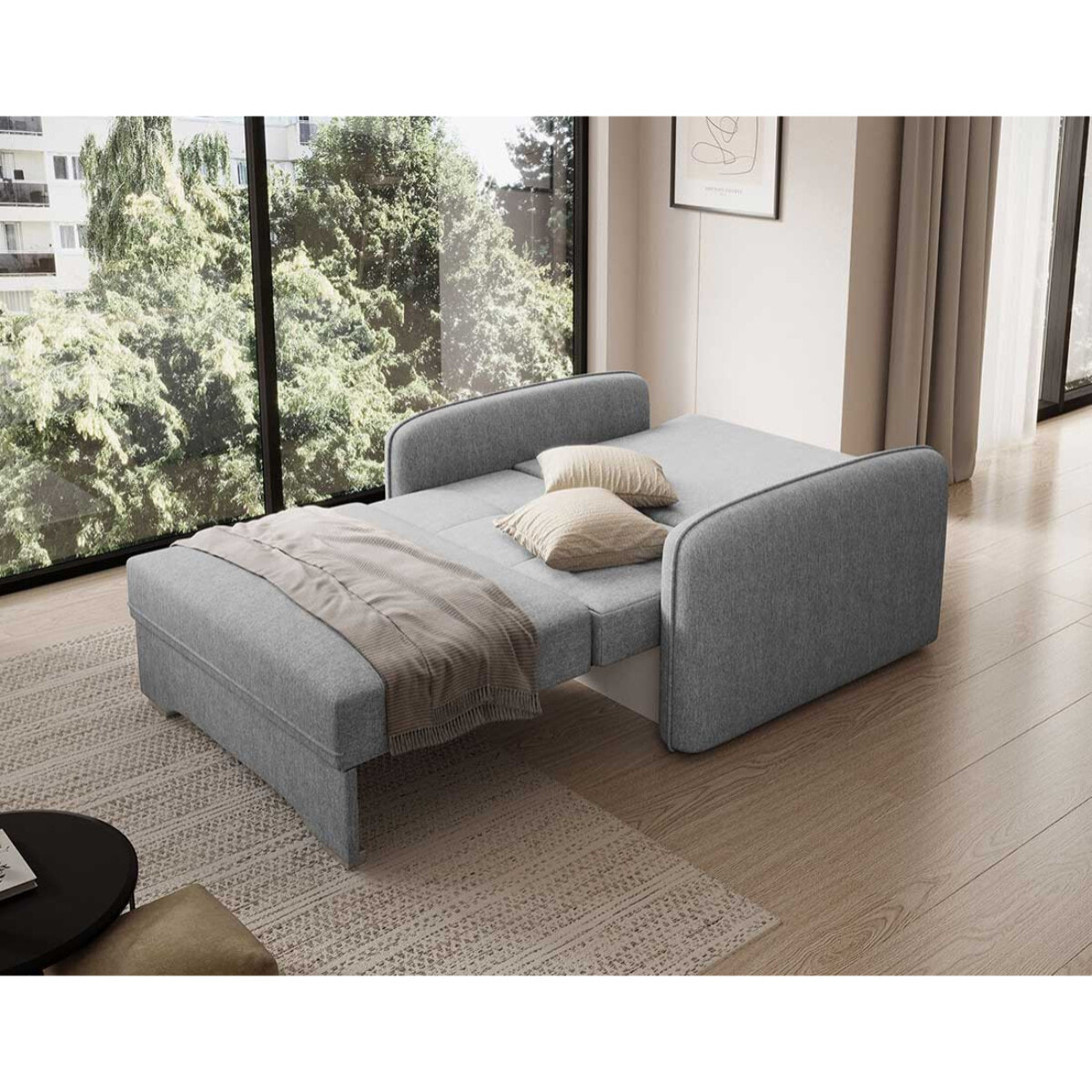 Michelle - fauteuil convertible avec coffre en velours - Gris clair