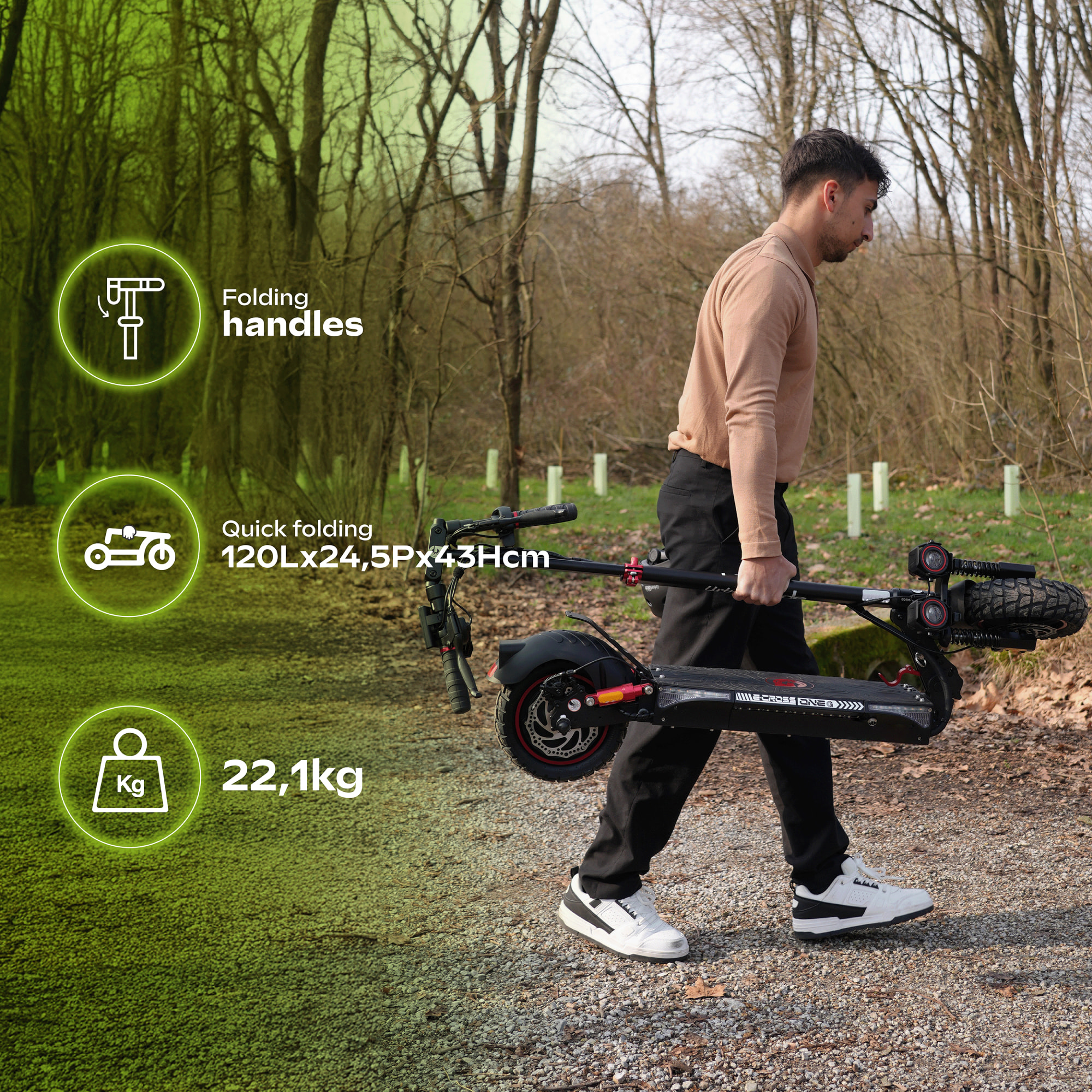 Trottinette Électrique Adulte UrbanGlide  ECROSS –  Moteur 1300W -  Autonomie Jusqu'a 60 km - Pneu Tubeless 10" - Batterie 54V/13Ah - Poids 23Kg
