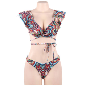 Bikini estampado de colores con volantes grandes