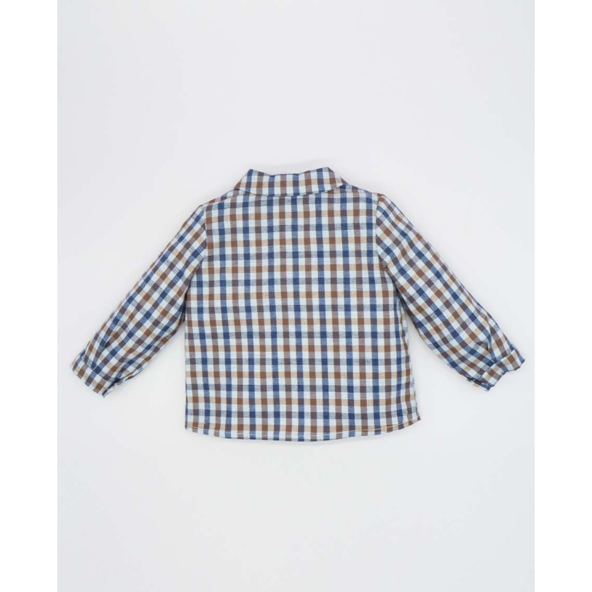 Camisa cuello camisero cuadros beige y azul