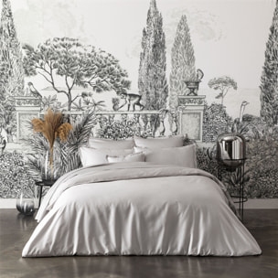 Housse de couette unie en satin de coton bio, TEOPHILE, Gris Argent