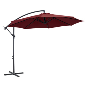 Parasol déporté octogonal inclinable manivelle pied acier Ø 3 x 2,5H m bordeaux