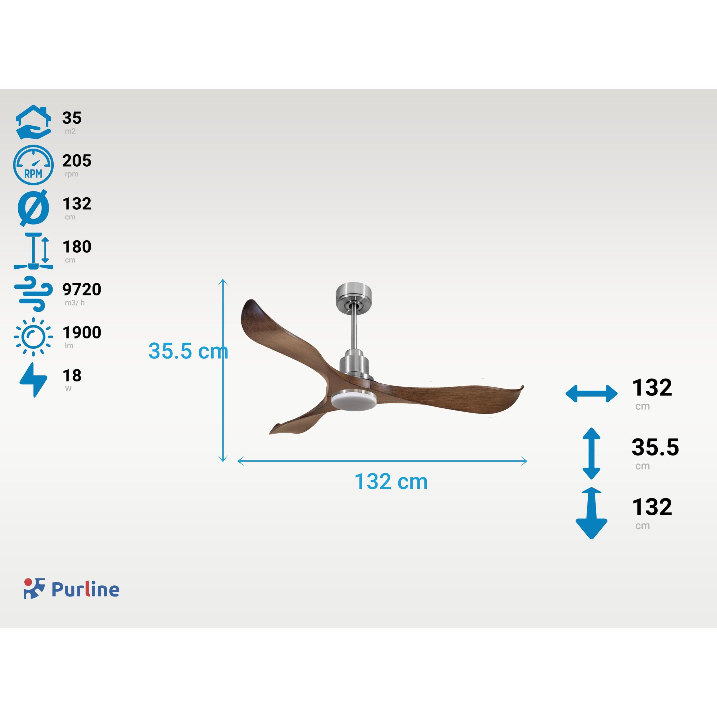Ventilateur de plafond Réversible  Thermostat Dimmable Wifi Moteur à courant continu Toits en pente Télécommande Lumière à trois tons Adaptateur 2/3 Lames