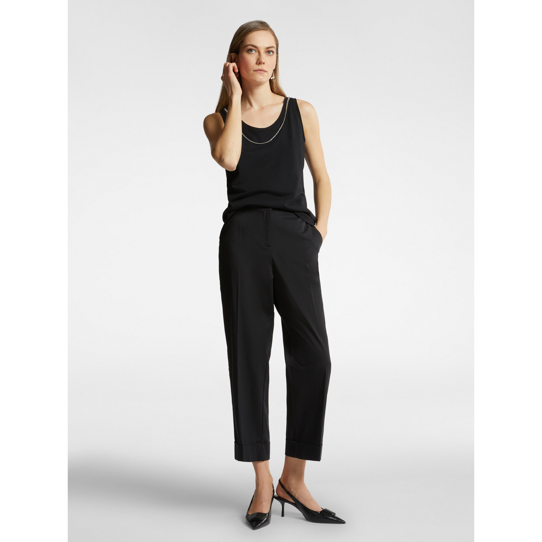 Elena Mirò - Top con cadena de strass - Negro