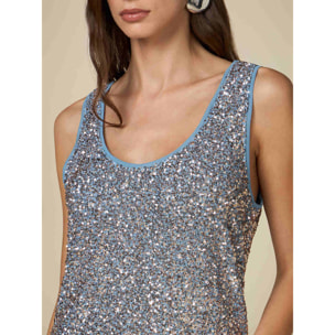 Oltre - Top full paillettes - Azzurro