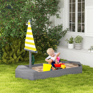 Arenero para Niños de Madera Arenero Infantil con Bandera y Timón en Forma de Velero para Patio Jardín 190x90x138 cm Girs Oscuro