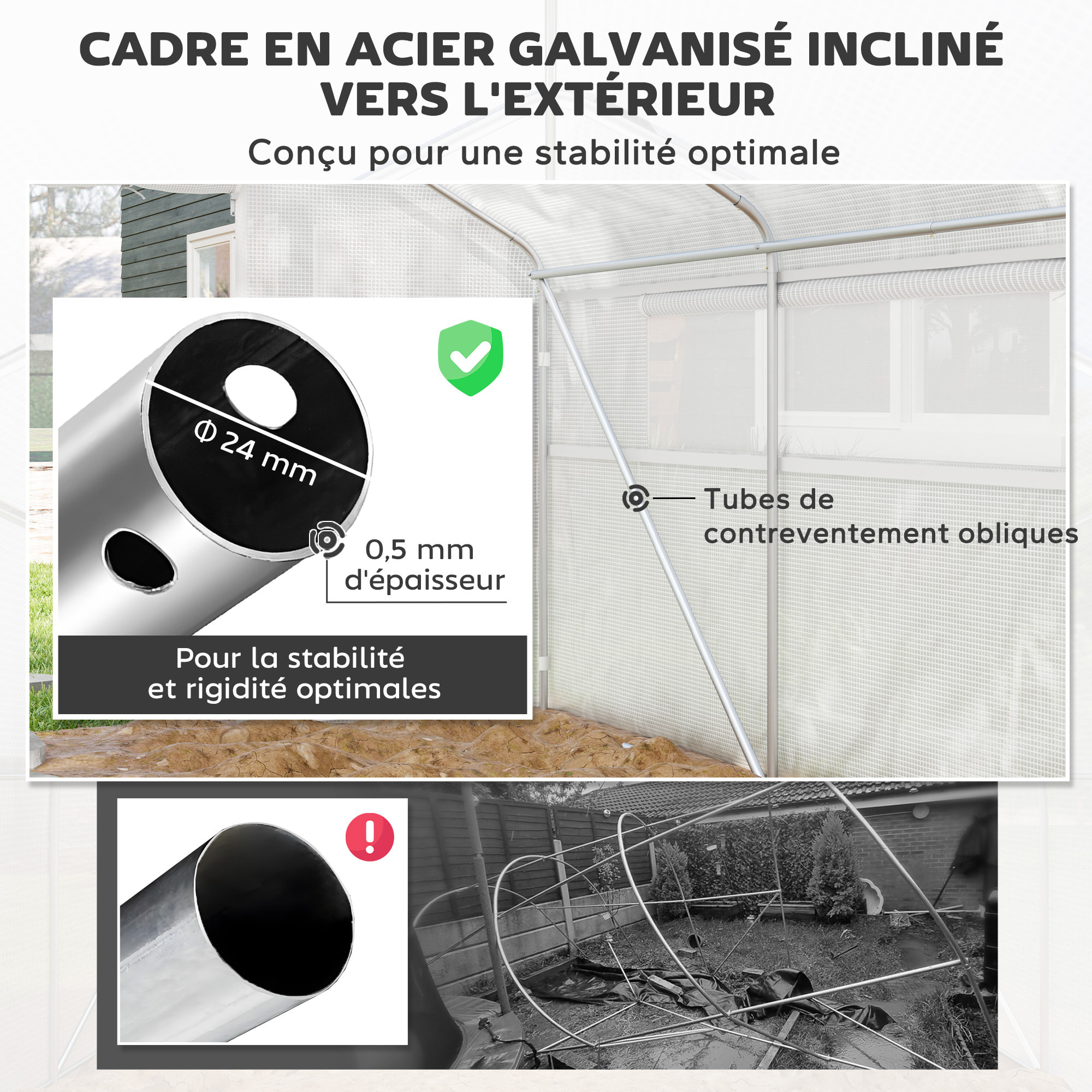 Serre de jardin 12 m² - serre tunnel 4 x 3 x 2 m porte 2 grandes fenêtres enroulables maillées acier galvanisé PE blanc