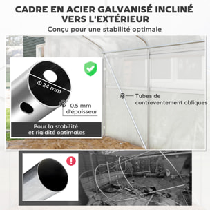 Serre de jardin 12 m² - serre tunnel 4 x 3 x 2 m porte 2 grandes fenêtres enroulables maillées acier galvanisé PE blanc