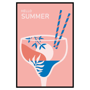 Affiche encadrée cocktail hello summer Affiche + cadre en métal - Noir