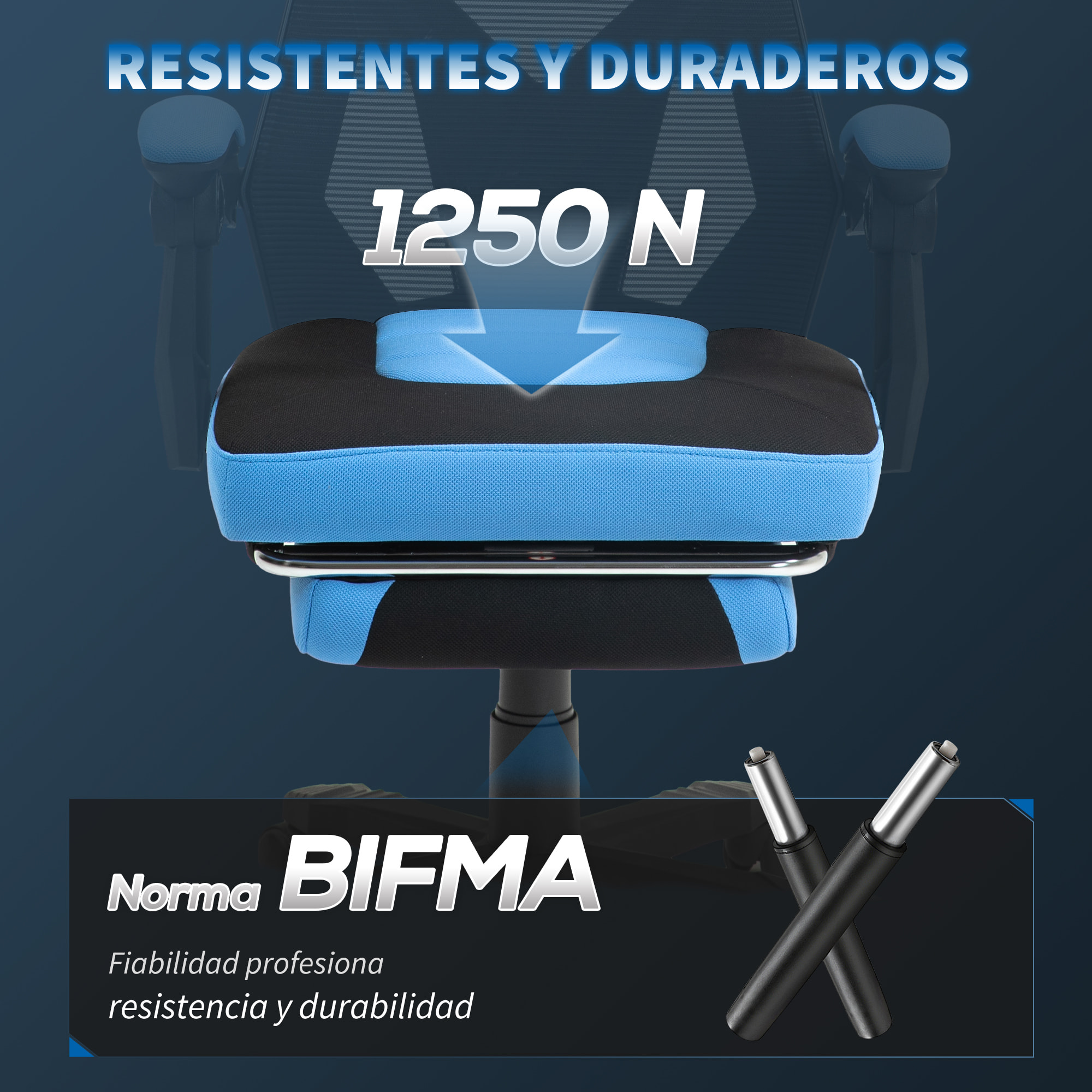 Silla Gaming Giratoria de Malla, Silla Gamer con Reposapiés Retráctil, Respaldo Reclinable y Alto, Altura Ajustable, Reposabrazos Acolchados, Azul